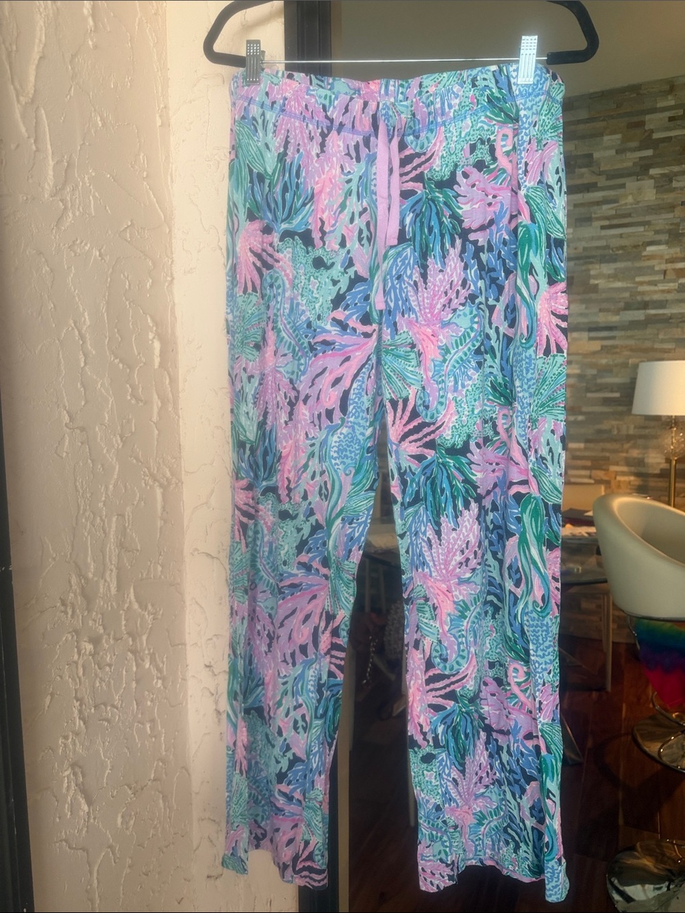 Lilly Pulitzer Women's Wide Leg Pull-On Pants - Pink & Aqua Floral